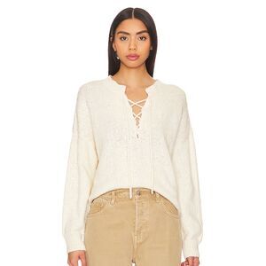 The Great. The Lace Up Pullover Sweater Bone Cream Size 1 Small